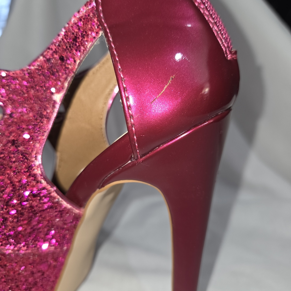 Shoe Dazzle Fuchsia Glitter Double-Strap Platform Heels - Picture 8 of 9